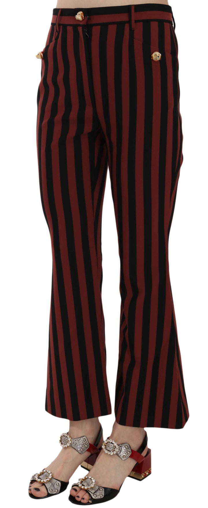 Dolce &amp; Gabbana Black Amaranth Stripe Cropped Flared Pants