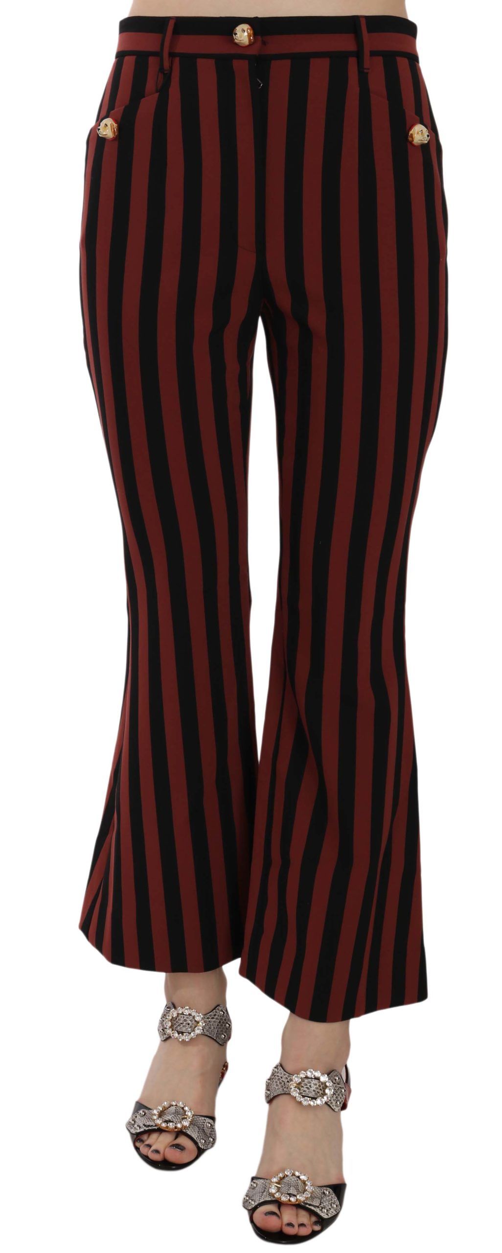 Dolce &amp; Gabbana Black Amaranth Stripe Cropped Flared Pants