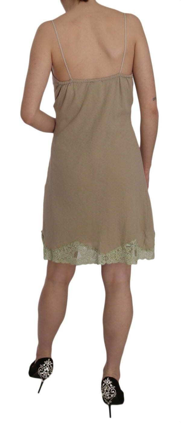 PINK MEMORIES Beige Lace Spaghetti Strap Mini Cotton Dress women’s dress