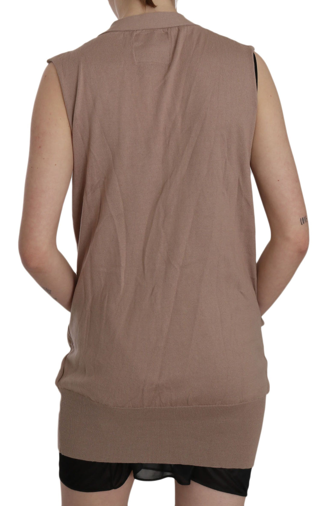 PINK MEMORIES Brown 100% Cotton Sleeveless Cardigan Top Vest