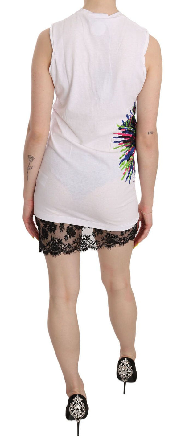 Dsquared² White Printed Crew Neck Sleeveless Bodycon Mini Dress women’s dress