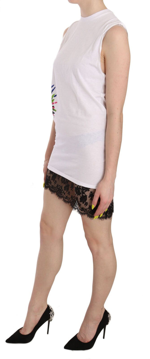 Dsquared² White Printed Crew Neck Sleeveless Bodycon Mini Dress women’s dress