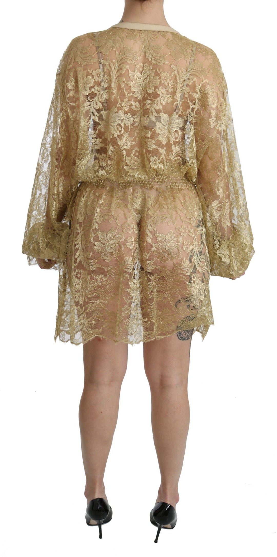 Dolce &amp; Gabbana Gold Lace See Through A-Line Knee Length Dress women’s dress