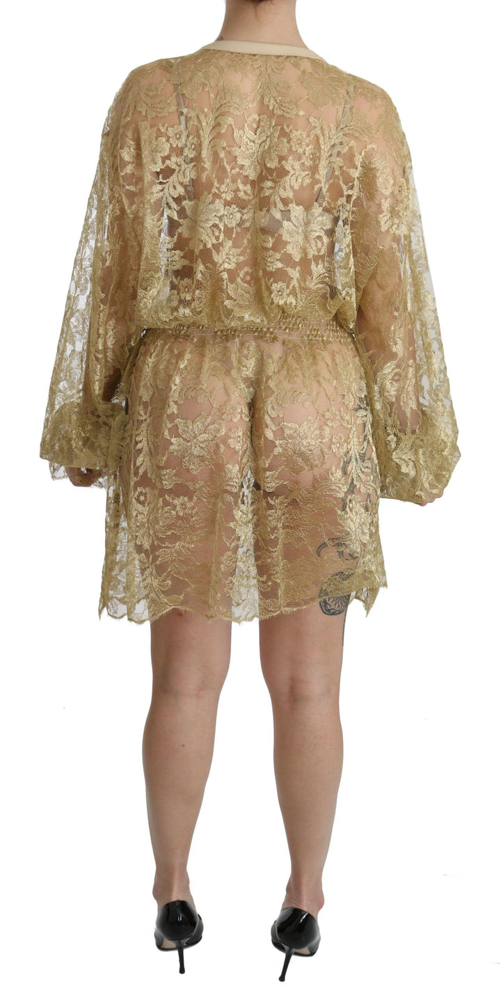 Dolce &amp; Gabbana Gold Lace See Through A-Line Knee Length Dress women’s dress