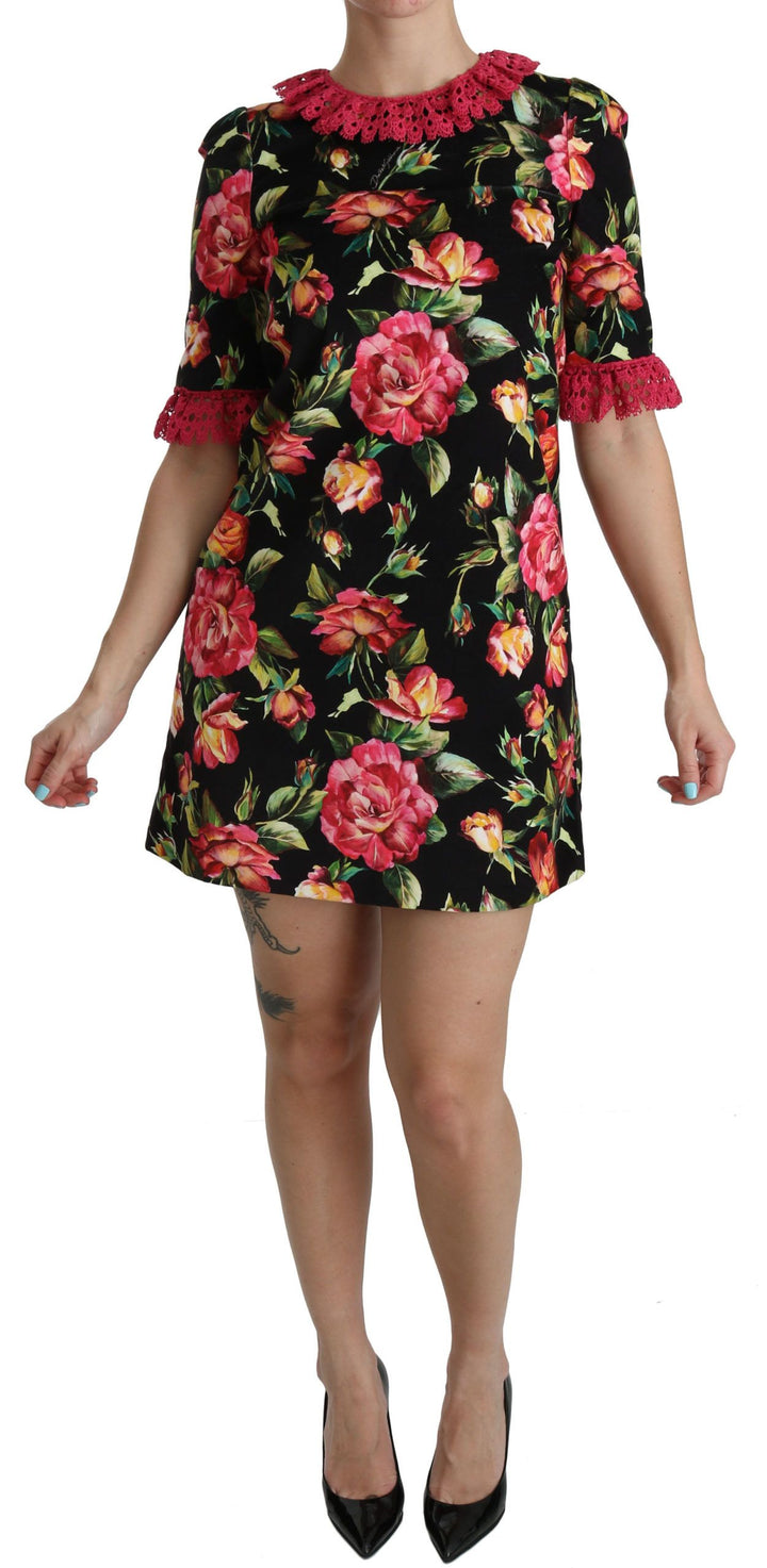 Dolce &amp; Gabbana Floral Pink Lace A-Line Shift Mini Dress women’s dress