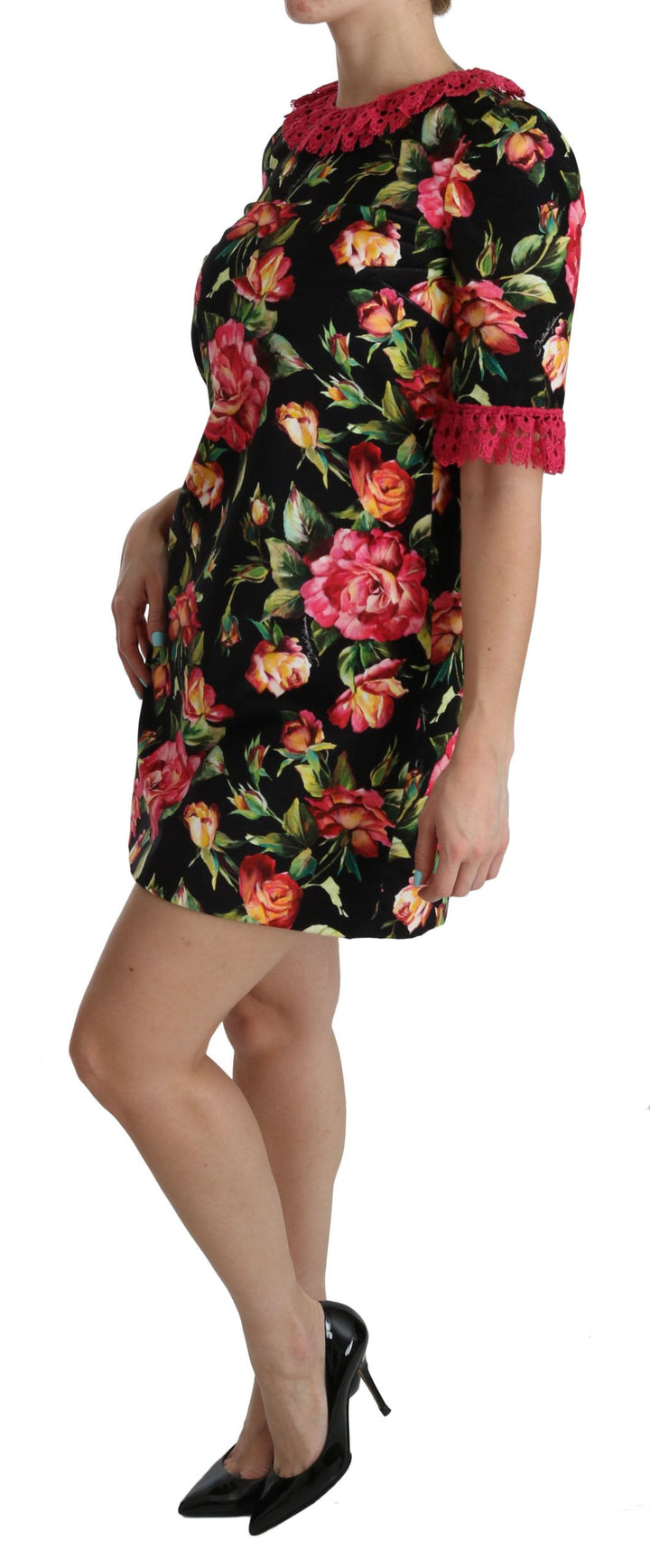 Dolce &amp; Gabbana Floral Pink Lace A-Line Shift Mini Dress women’s dress