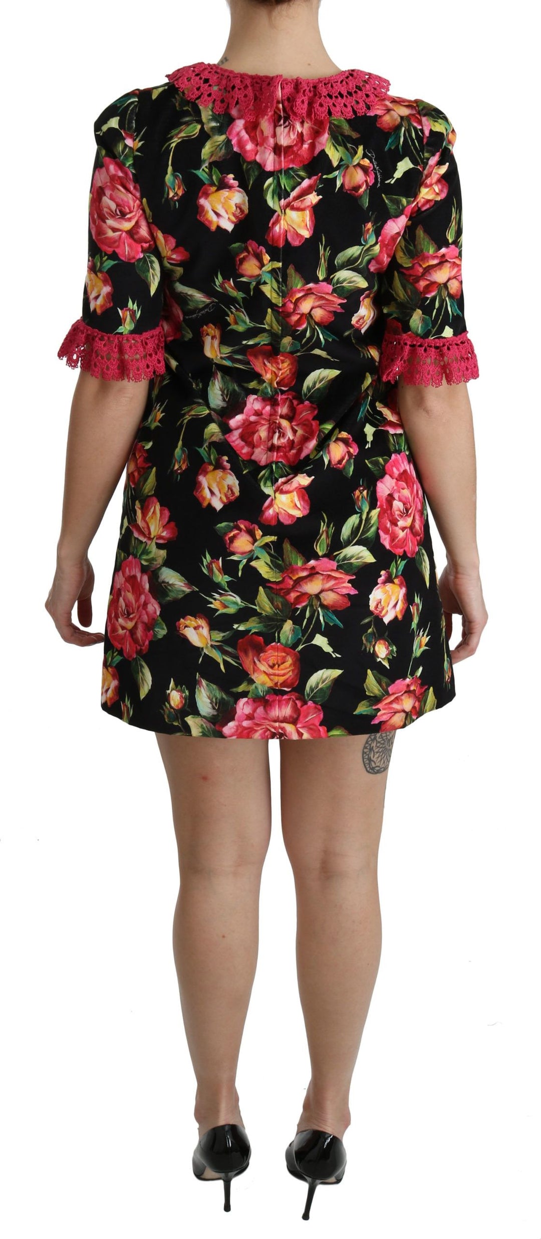 Dolce &amp; Gabbana Floral Pink Lace A-Line Shift Mini Dress women’s dress