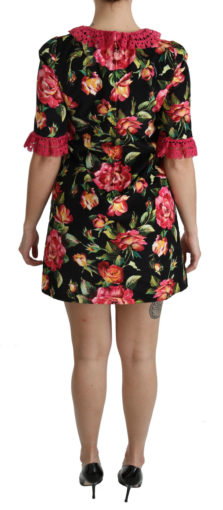 Dolce &amp; Gabbana Floral Pink Lace A-Line Shift Mini Dress women’s dress