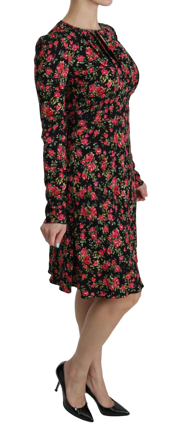 Dolce & Gabbana Black Floral Longsleeve Knee Length Dress women’s dress