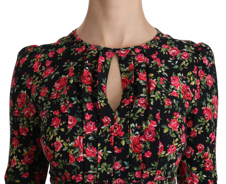 Dolce &amp; Gabbana Black Floral Longsleeve Knee Length Dress women’s dress