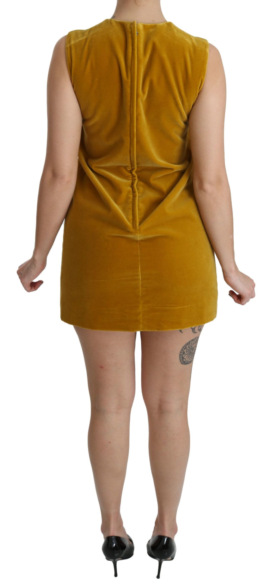 Dolce &amp; Gabbana Mustard Velvet Stretch Shift Mini Dress women’s dress