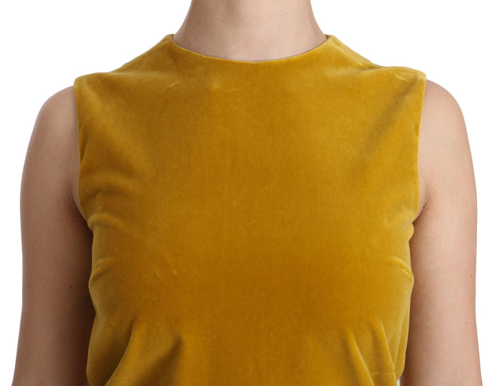 Dolce &amp; Gabbana Mustard Velvet Stretch Shift Mini Dress women’s dress