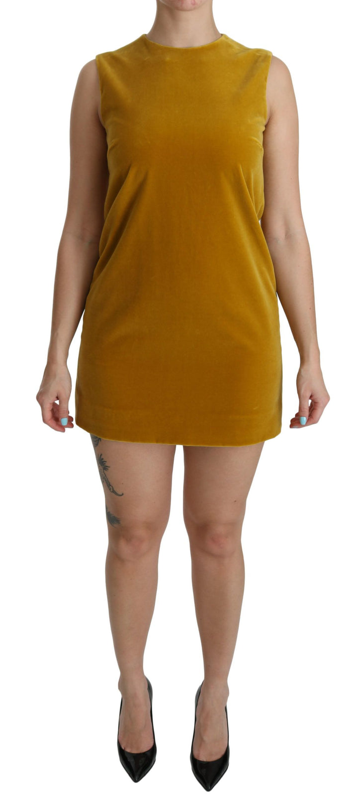 Dolce &amp; Gabbana Mustard Velvet Stretch Shift Mini Dress women’s dress