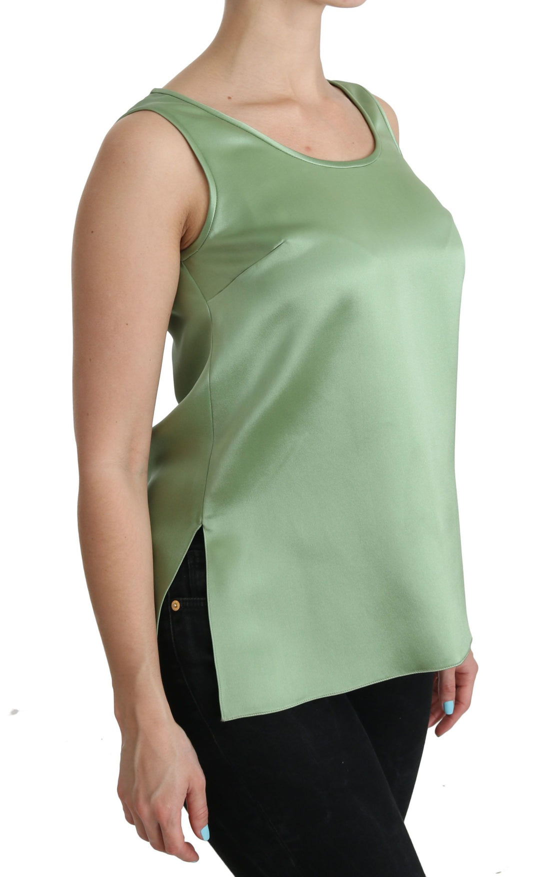 Dolce &amp; Gabbana Green Sleeveless 100% Silk Top Tank Blouse