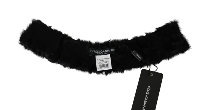 Dolce &amp; Gabbana Black Fur Neck Collar Wrap Lambskin Scarf