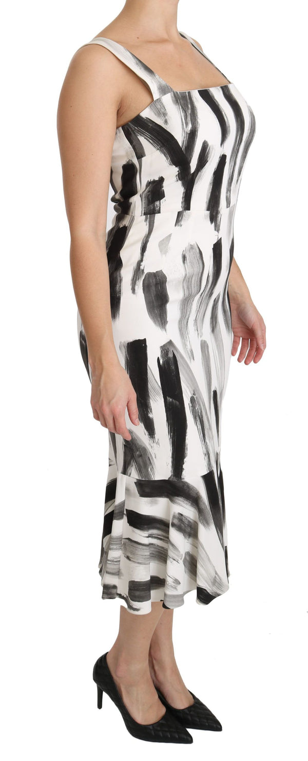 Dolce & Gabbana White Black Printed Sheath Midi Viscose Dress women’s dress