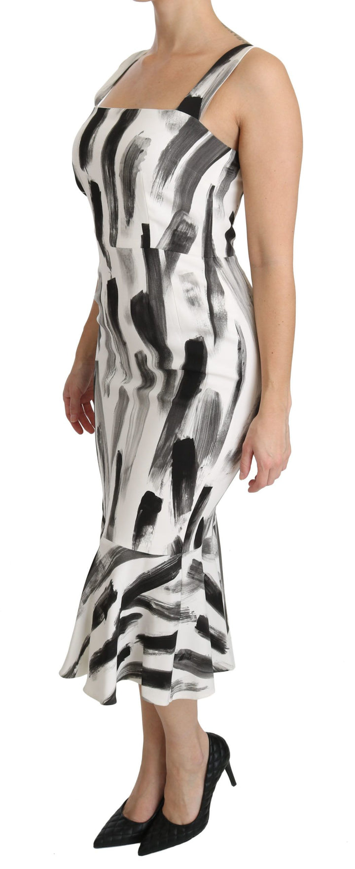 Dolce &amp; Gabbana White Black Printed Sheath Midi Viscose Dress women’s dress