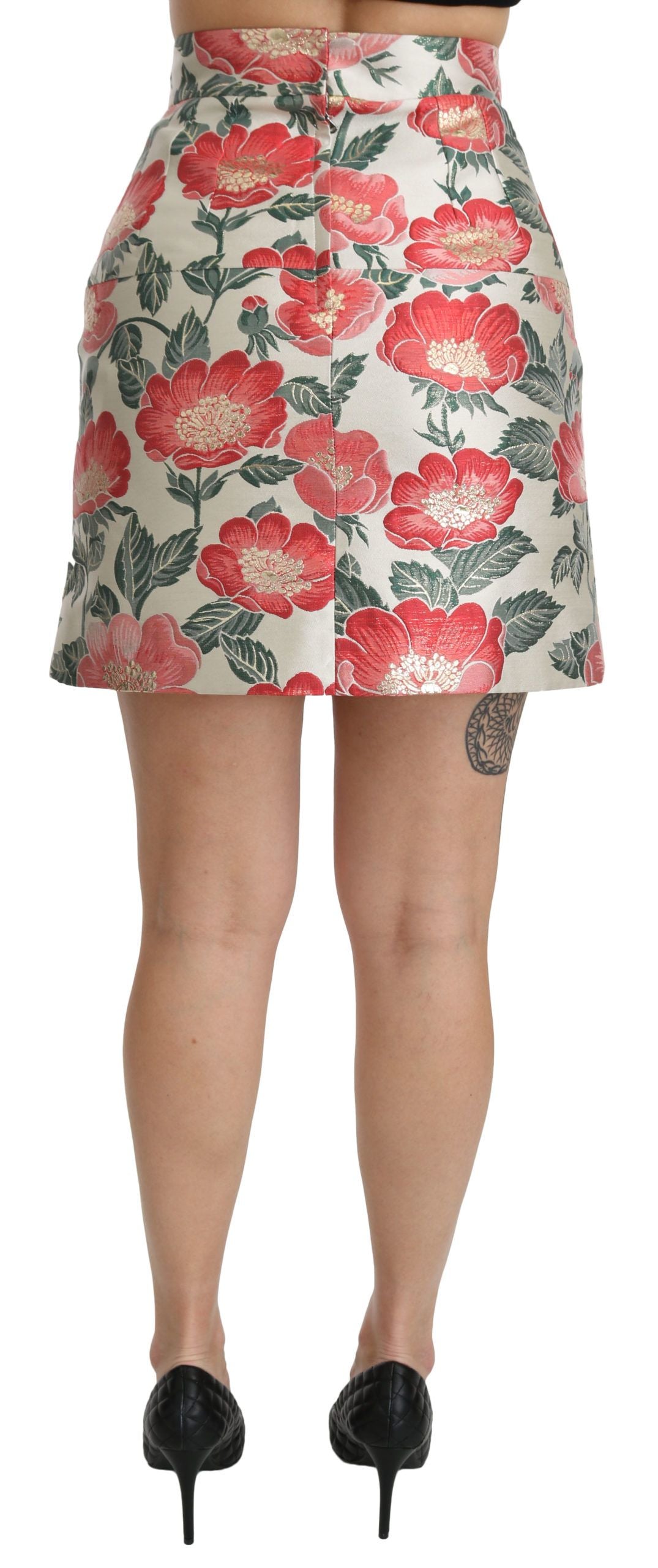 Dolce &amp; Gabbana White Green Red Floral High Waist Mini Skirt
