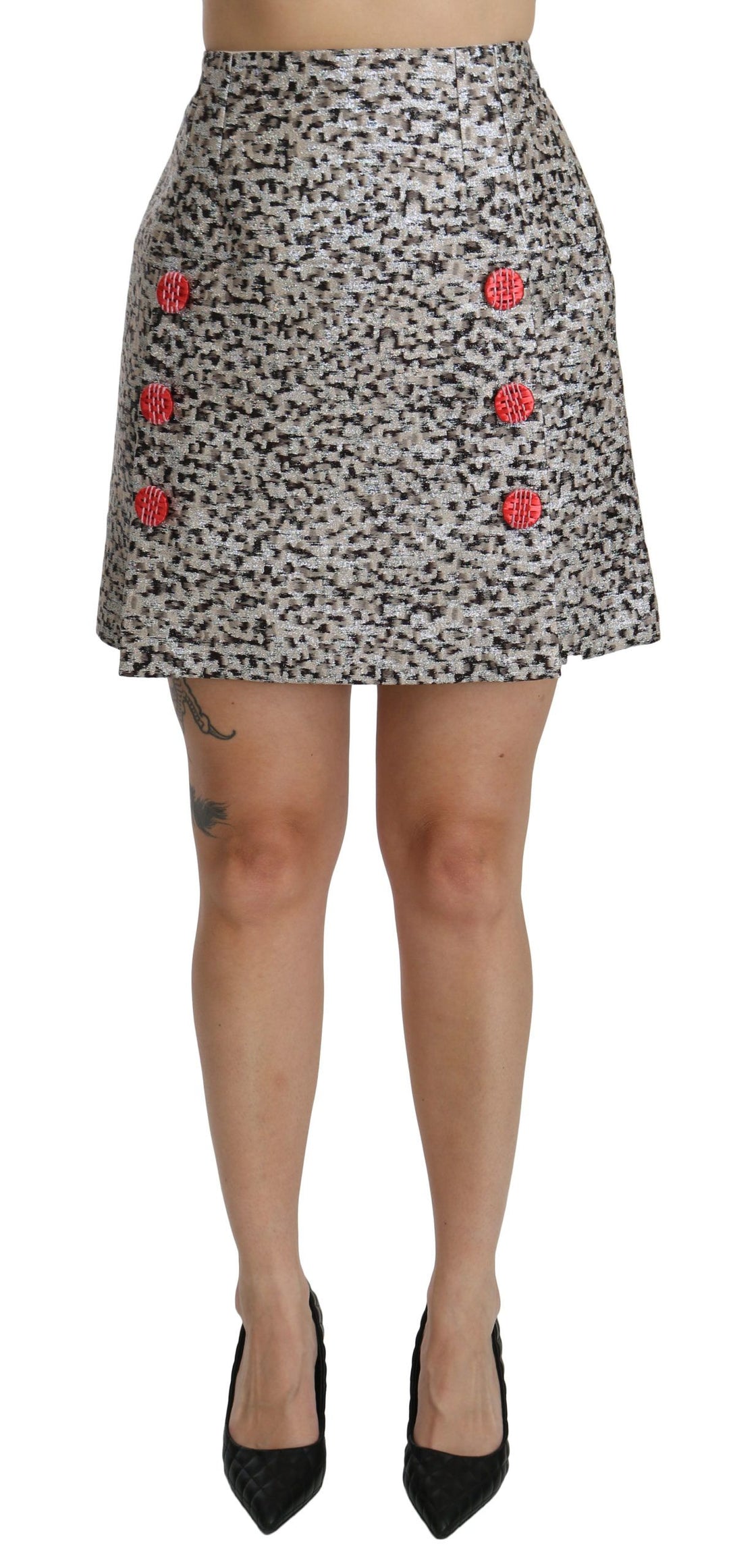 Dolce &amp; Gabbana Silver Pattern A-line High Waist Skirt