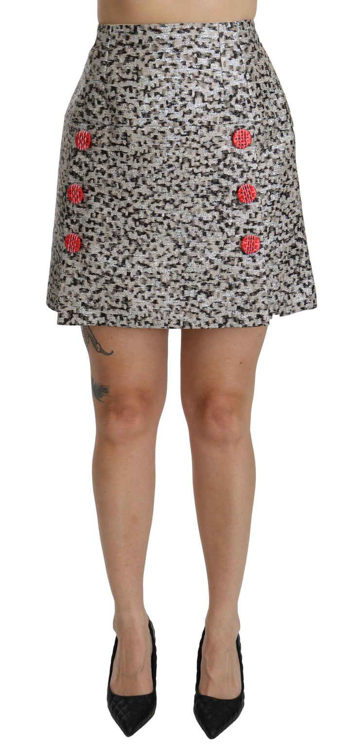 Dolce &amp; Gabbana Silver Pattern A-line High Waist Skirt