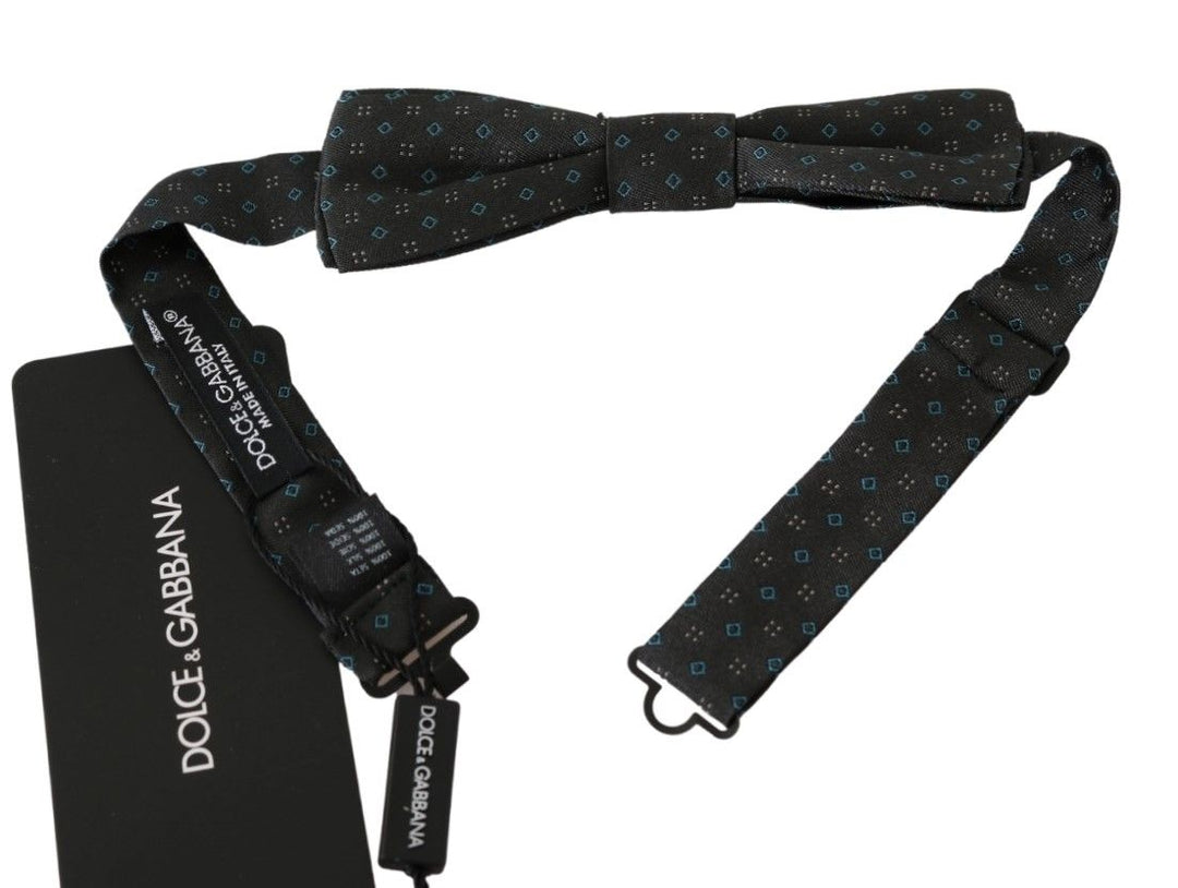 Dolce &amp; Gabbana Gray Patterned Mens Necktie Papillon 100% Silk Bow Tie