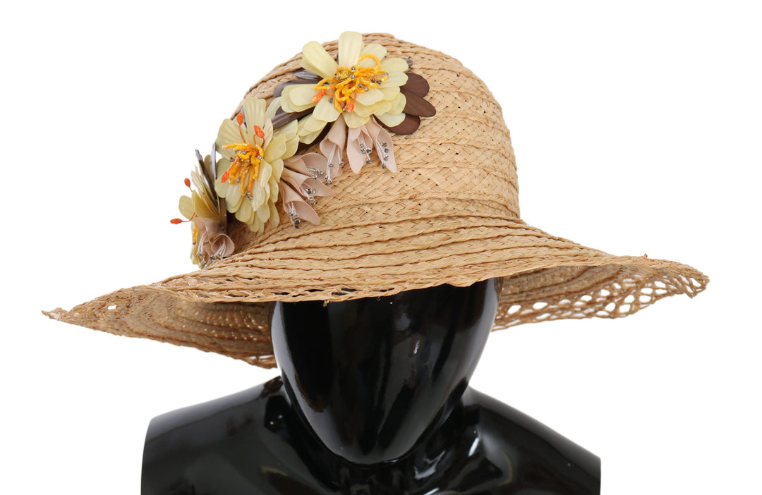 Dolce &amp; Gabbana Beige Wide Brim Floral Bucket Capello Hat