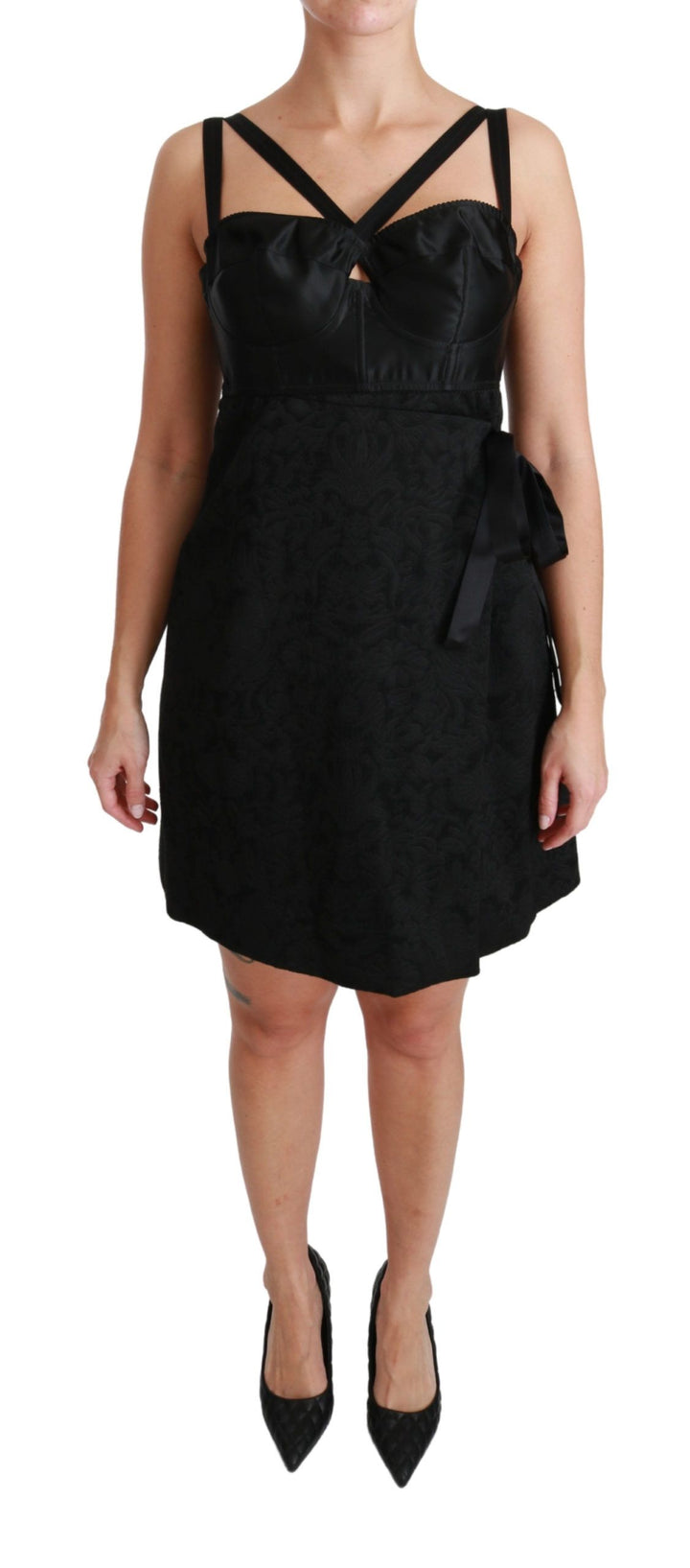 Dolce &amp; Gabbana Black Stretch Satin Jacquard Mini Dress women’s dress