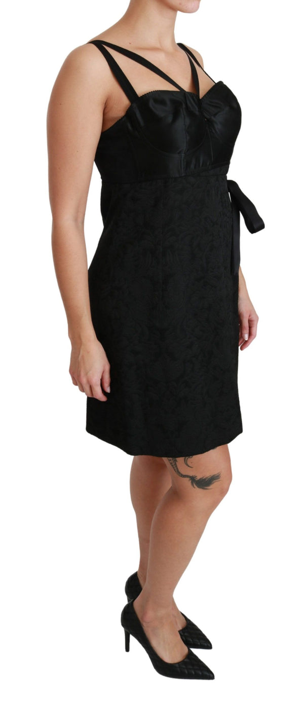 Dolce & Gabbana Black Stretch Satin Jacquard Mini Dress women’s dress