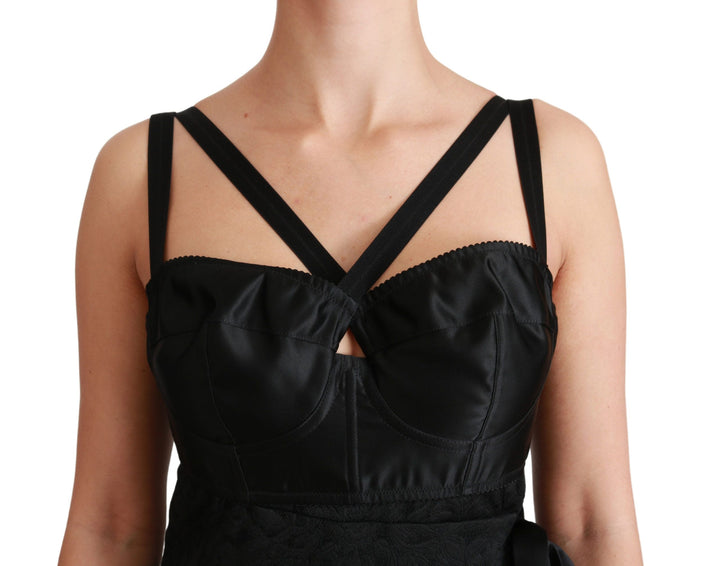 Dolce &amp; Gabbana Black Stretch Satin Jacquard Mini Dress women’s dress
