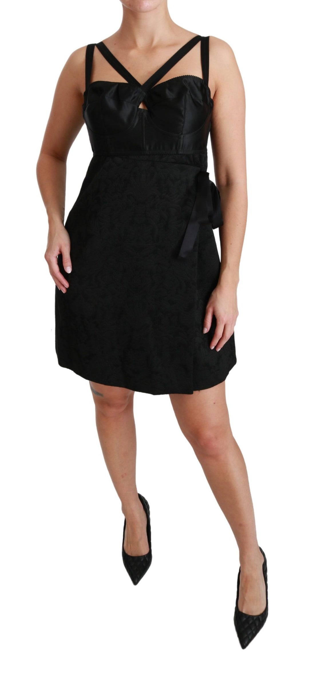 Dolce &amp; Gabbana Black Stretch Satin Jacquard Mini Dress women’s dress