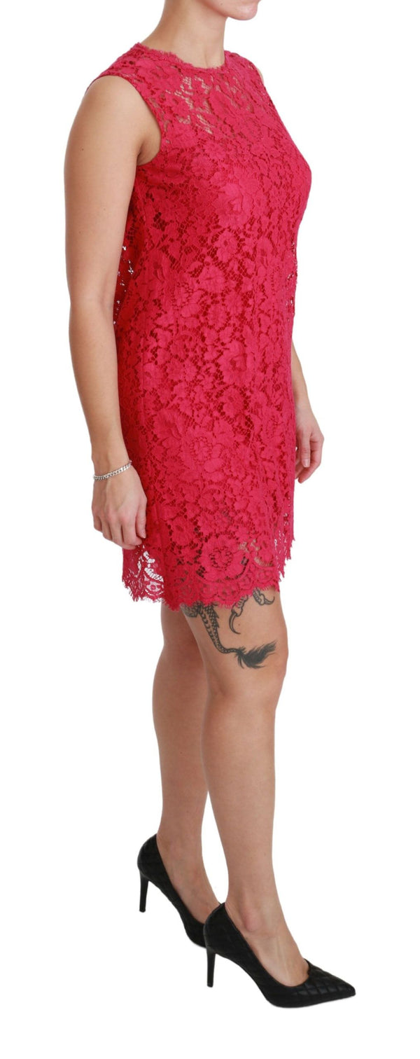 Dolce & Gabbana Pink Floral Lace Shift Gown Mini Dress women’s dress
