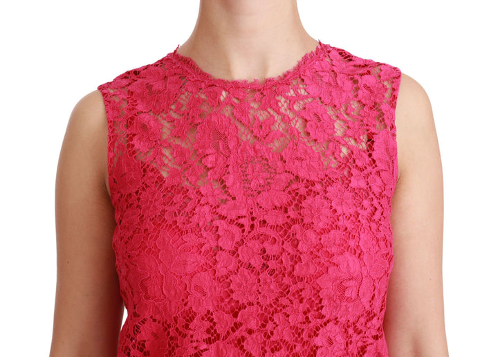 Dolce &amp; Gabbana Pink Floral Lace Shift Gown Mini Dress women’s dress