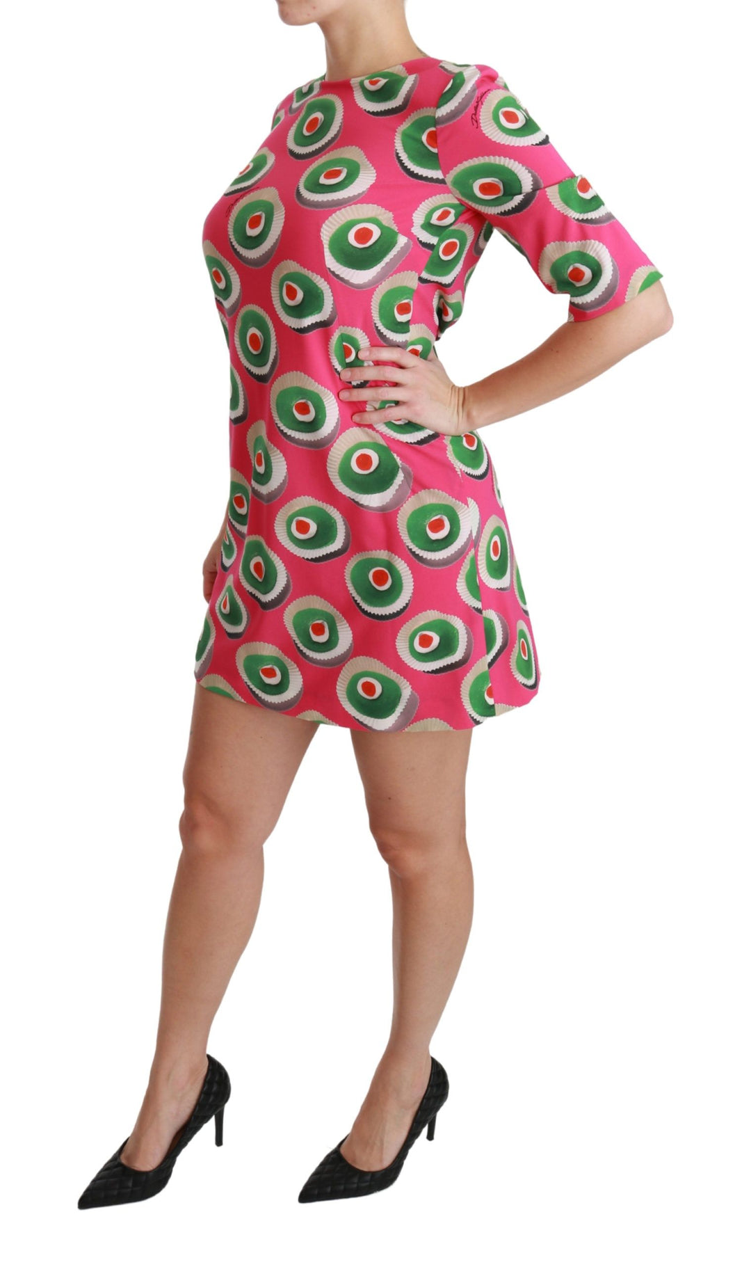Dolce &amp; Gabbana Pink Silk Cup Cake Shift Stretch Dress women’s dress