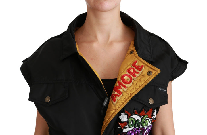 Dolce &amp; Gabbana Black Queen Crown Sequined Bomber Jacket