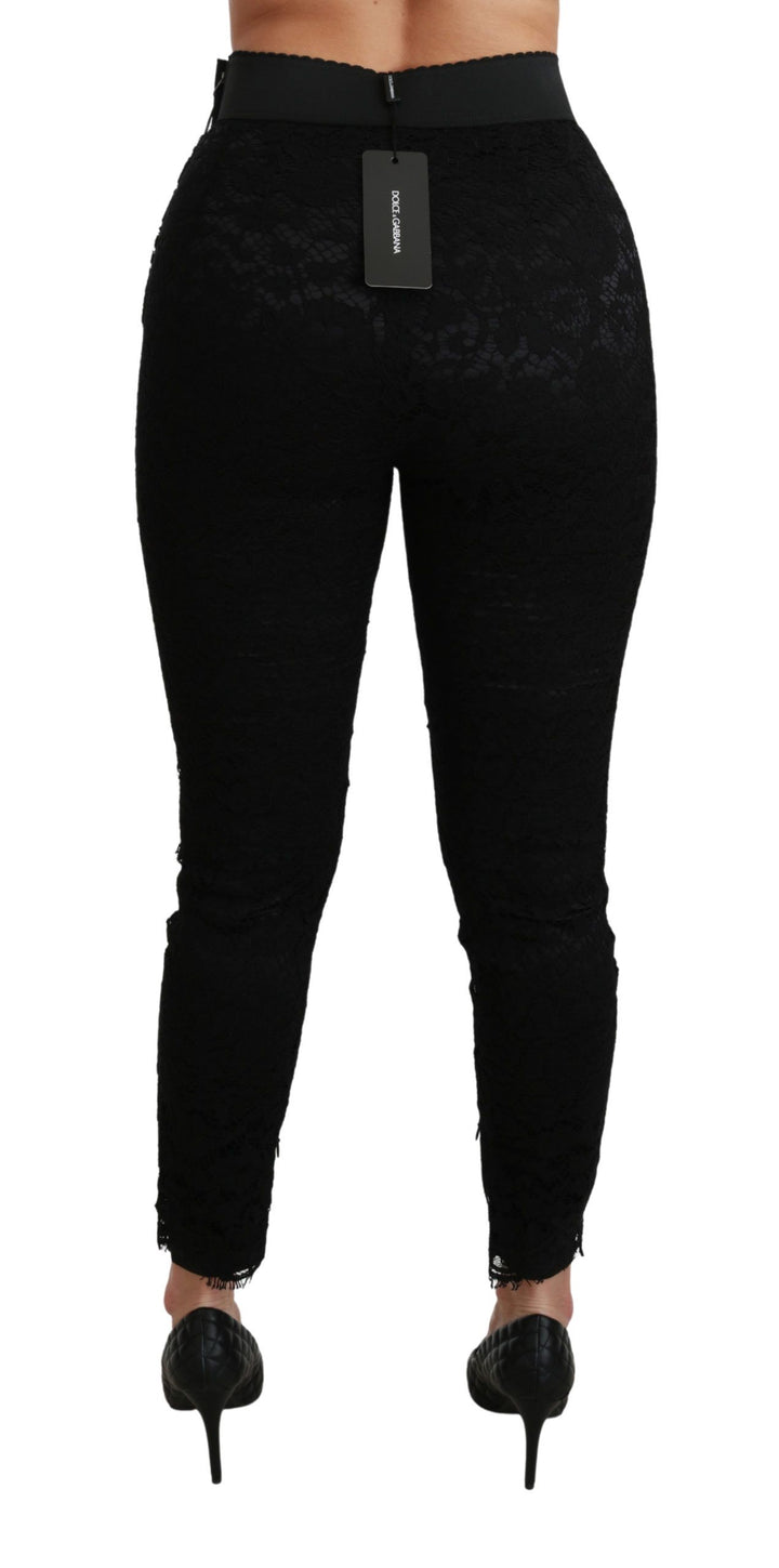 Dolce &amp; Gabbana Black Lace Skinny High Waist Cotton Pants