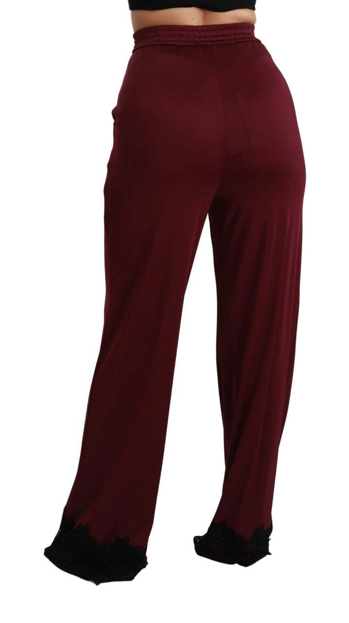 Dolce &amp; Gabbana Black Lace High Waist Wide Leg Maroon  Pants