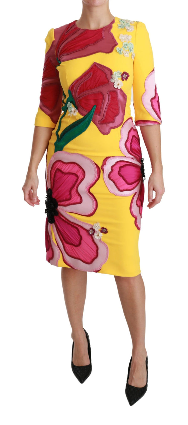 Dolce & Gabbana Yellow Floral Crystal Bodycon Sheath Dress women’s dress