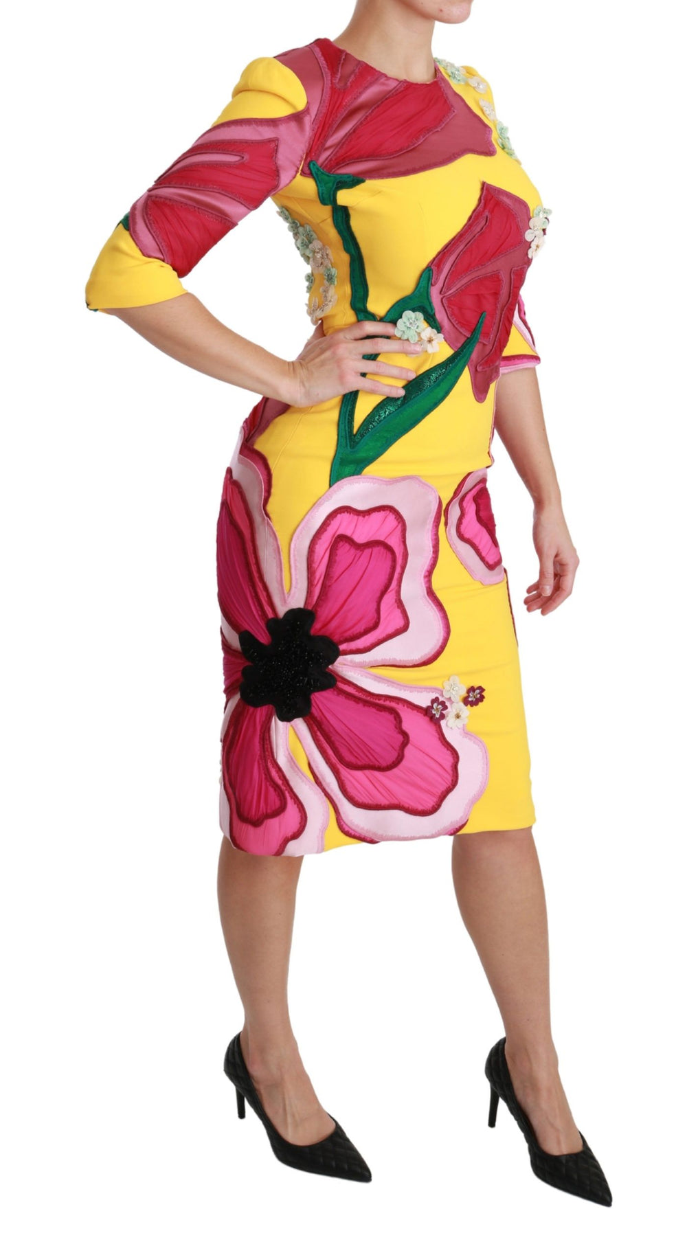 Dolce & Gabbana Yellow Floral Crystal Bodycon Sheath Dress women’s dress