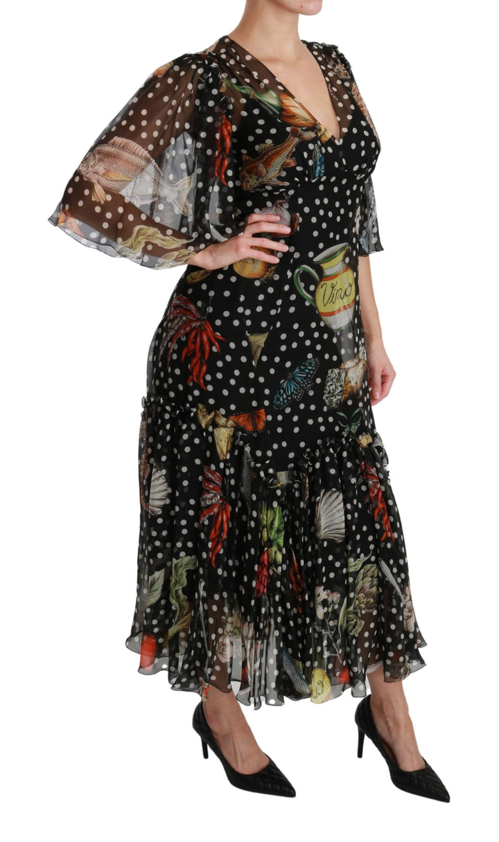Dolce &amp; Gabbana Black Sea Fish Sicily A-line Shift Dress women’s dress