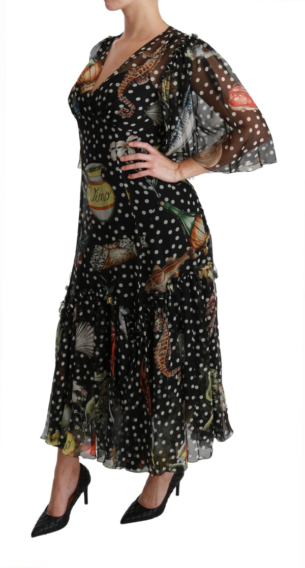 Dolce & Gabbana Black Sea Fish Sicily A-line Shift Dress women’s dress