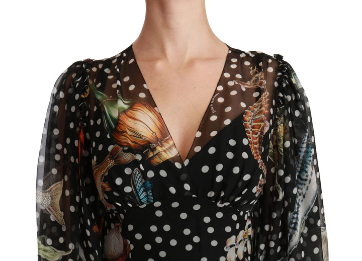 Dolce &amp; Gabbana Black Sea Fish Sicily A-line Shift Dress women’s dress