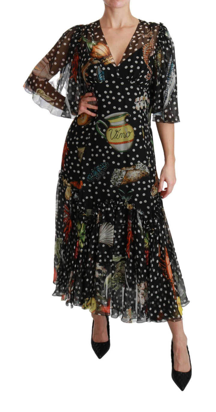 Dolce &amp; Gabbana Black Sea Fish Sicily A-line Shift Dress women’s dress