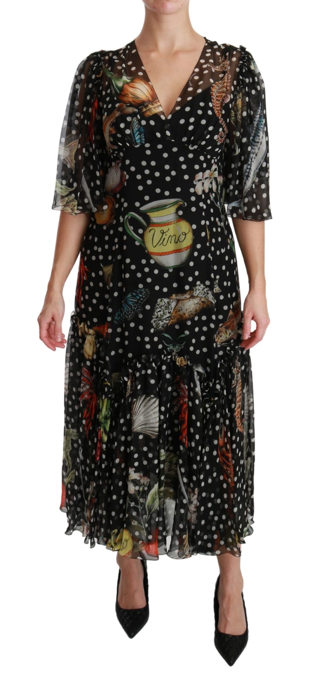 Dolce &amp; Gabbana Black Sea Fish Sicily A-line Shift Dress women’s dress