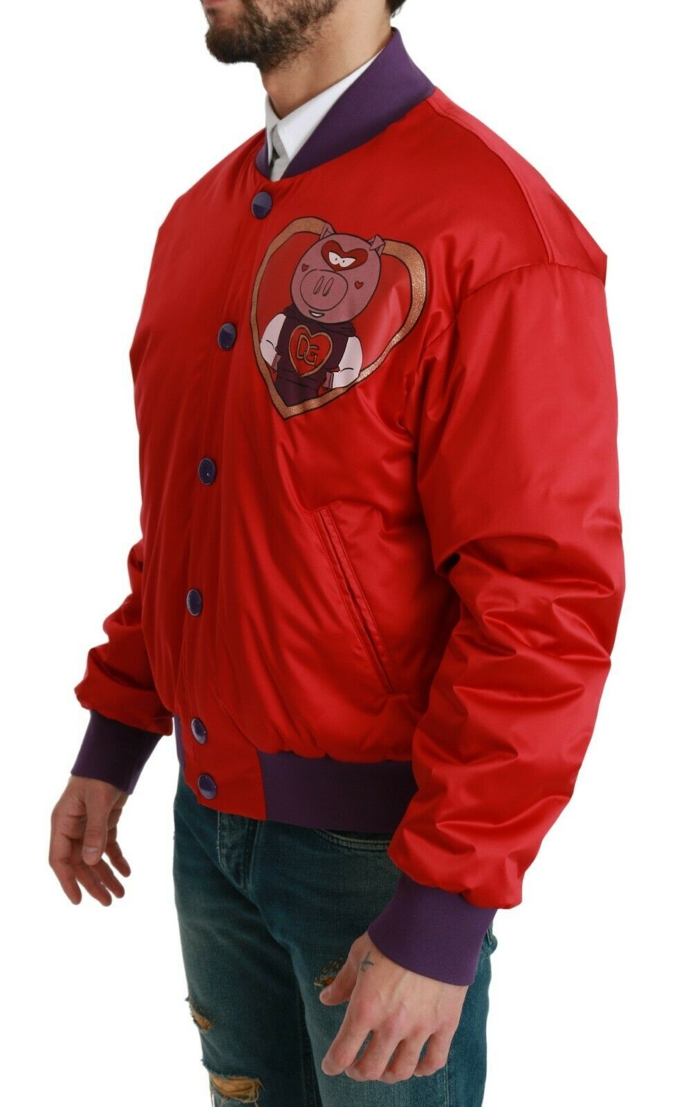 Chaqueta bomber roja vibrante con motivo multicolor de Dolce &amp; Gabbana