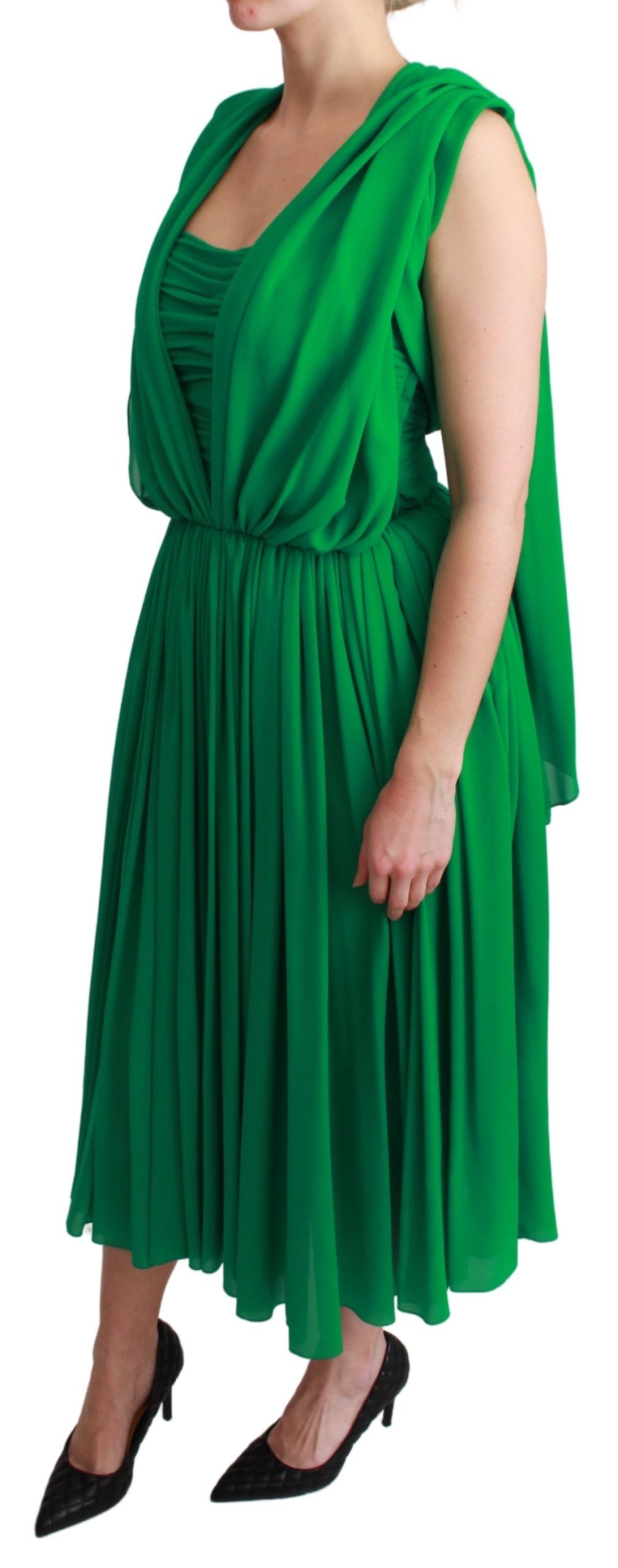 Dolce &amp; Gabbana 100% Silk Green Sleeveless Pleated Maxi Dress women’s dress