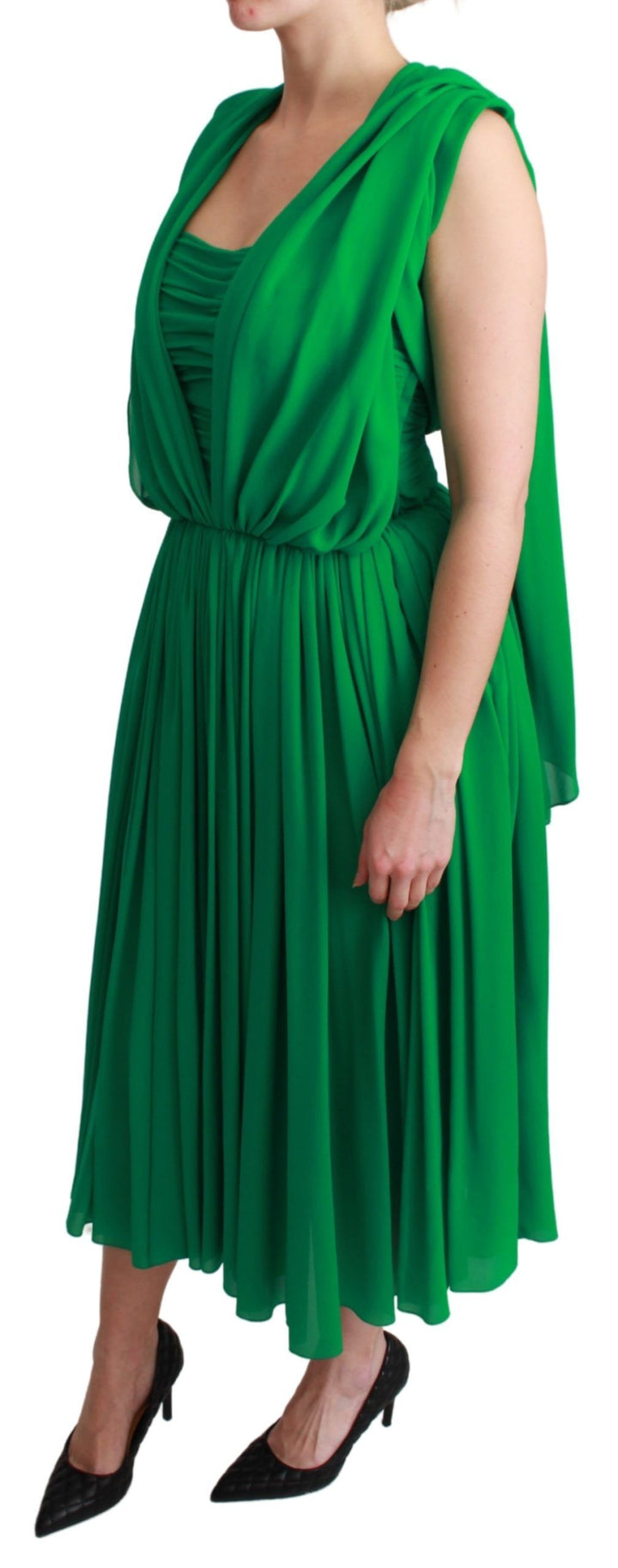 Dolce &amp; Gabbana 100% Silk Green Sleeveless Pleated Maxi Dress women’s dress