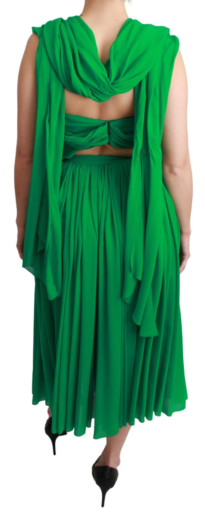 Dolce &amp; Gabbana 100% Silk Green Sleeveless Pleated Maxi Dress women’s dress