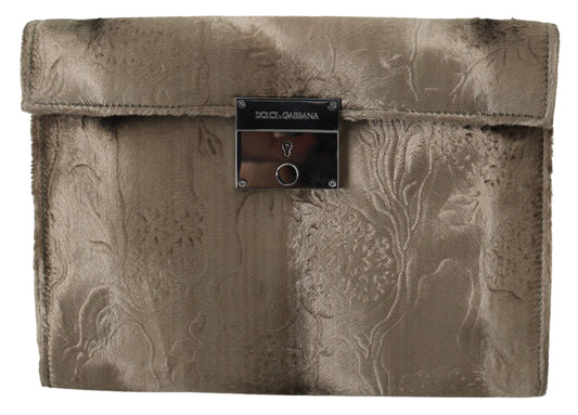Clutch de piel con estampado de cocodrilo en terciopelo beige de Dolce Gabbana