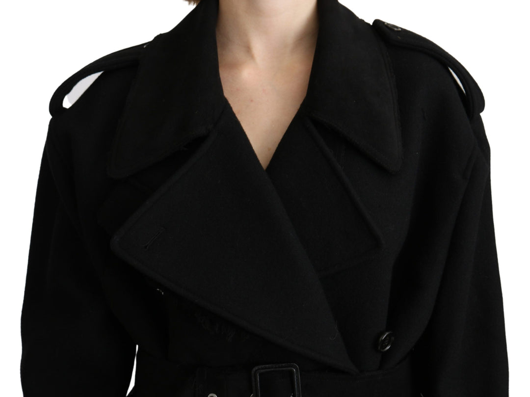 Dolce &amp; Gabbana Virgin Wool Black Blazer Trenchcoat Jacket