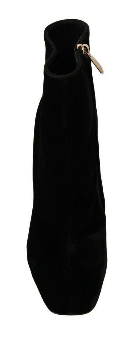 Bottines élégantes en velours Dolce &amp; Gabbana avec talons en cristal